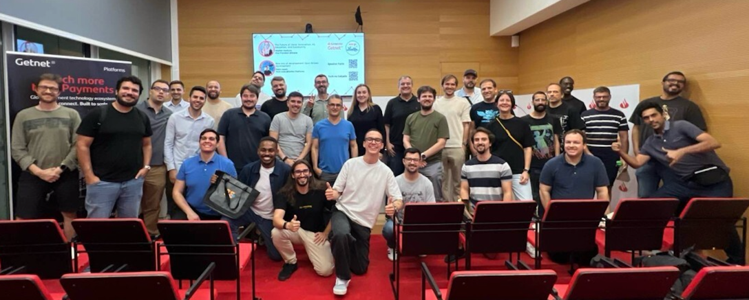 Java community members with Heather VanCura at the Lisbon gathering