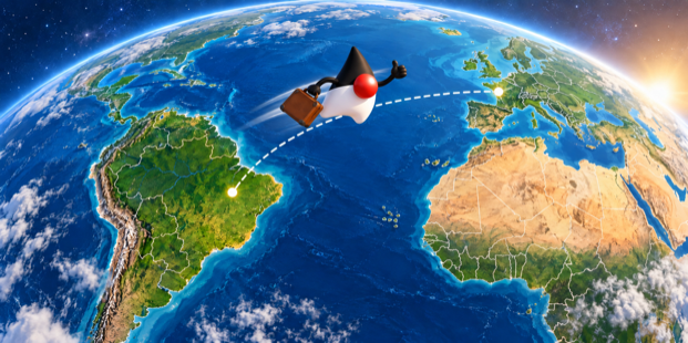 Duke traveling across the Atlantic from Brazil to Europe